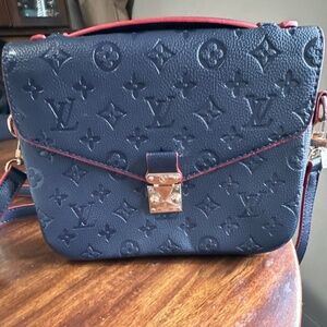 Louis Vuitton Empreinte Monogram Navy Red Top Handle Shoulder Bag Gold Hardware